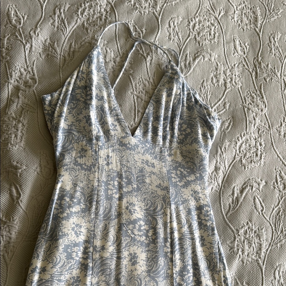 Sage Blue and White Floral Dress